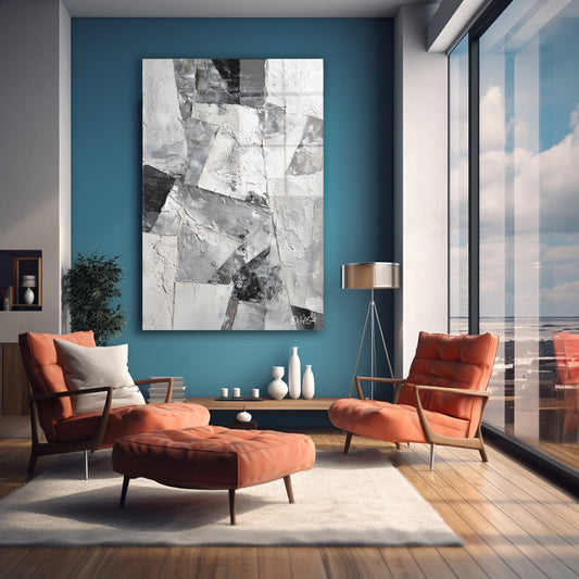 Siyah Beyaz Geometri cam tablo — farklı açıdan görünüm