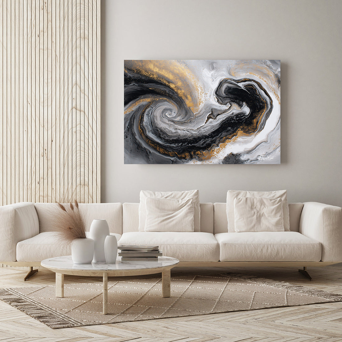 Siyah Beyaz Girdap kanvas tablo — ek dekorasyon görünümü