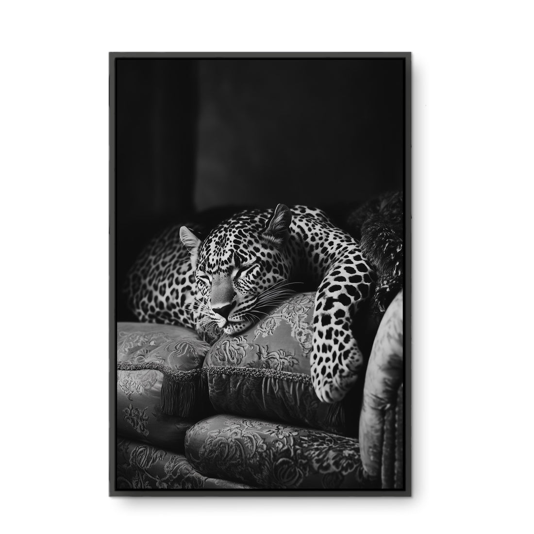 Siyah Beyaz Leopar - Kalın Metal Çerçeveli Kanvas Tablo