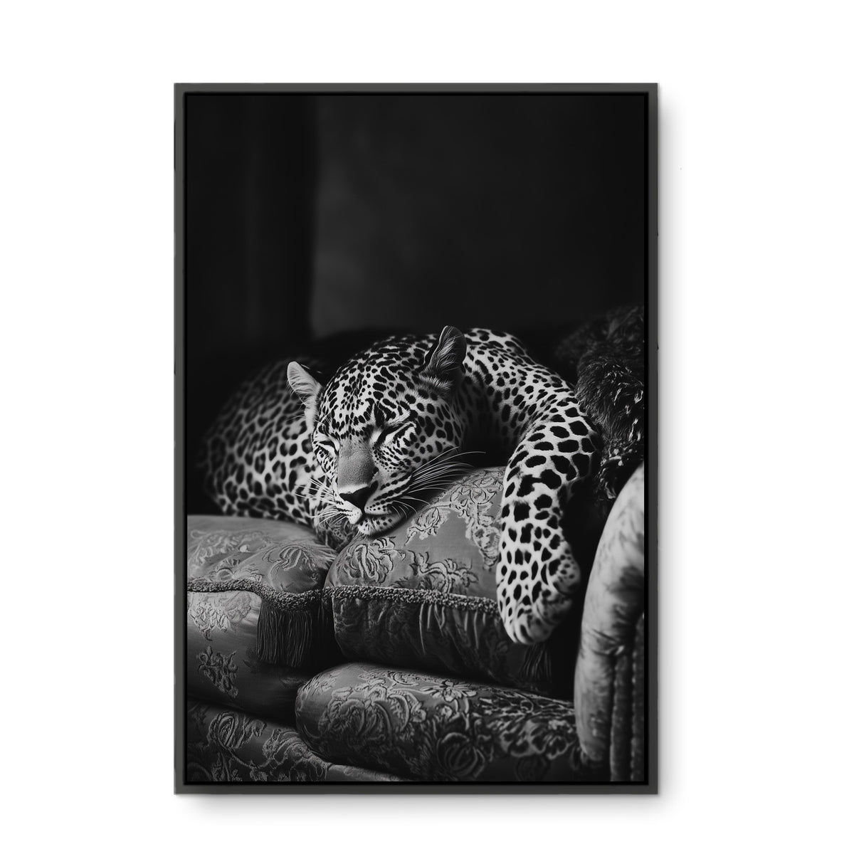 Siyah Beyaz Leopar - Kalın Metal Çerçeveli Kanvas Tablo