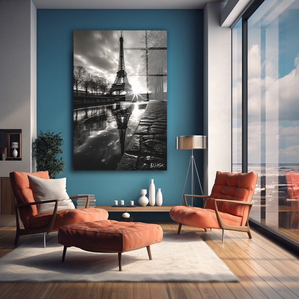 Siyah Beyaz Paris cam tablo — farklı açıdan görünüm