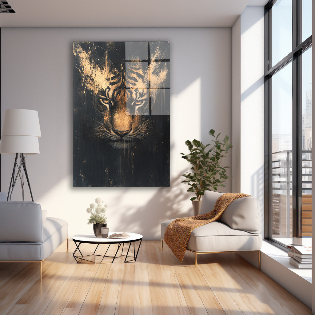 Siyah Fonda Altın Kaplan cam tablo — farklı açıdan görünüm
