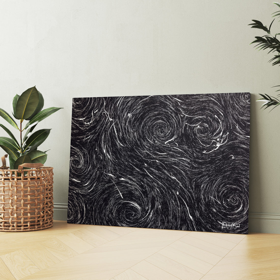 Siyah Girdap Deseni kanvas tablo — farklı açıdan görünüm