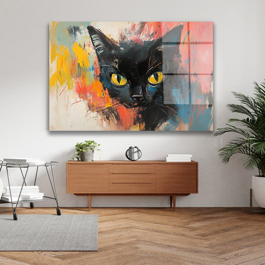 Siyah Kedi cam tablo — iç mekân uygulama örneği