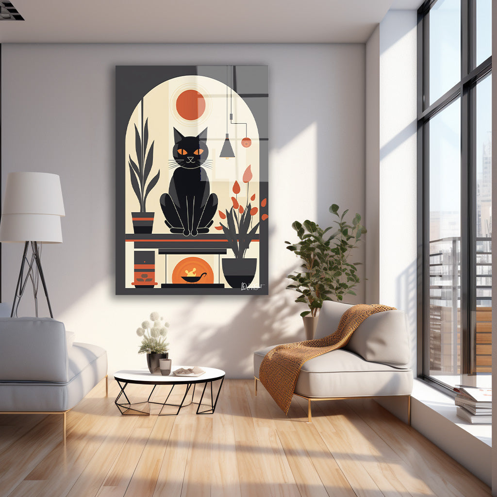 Siyah Kedi Penceresi cam tablo — farklı açıdan görünüm