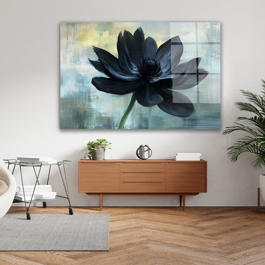Siyah Lotus cam tablo — iç mekân uygulama örneği