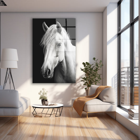 Siyah Zeminde Beyaz At 3 cam tablo — farklı açıdan görünüm