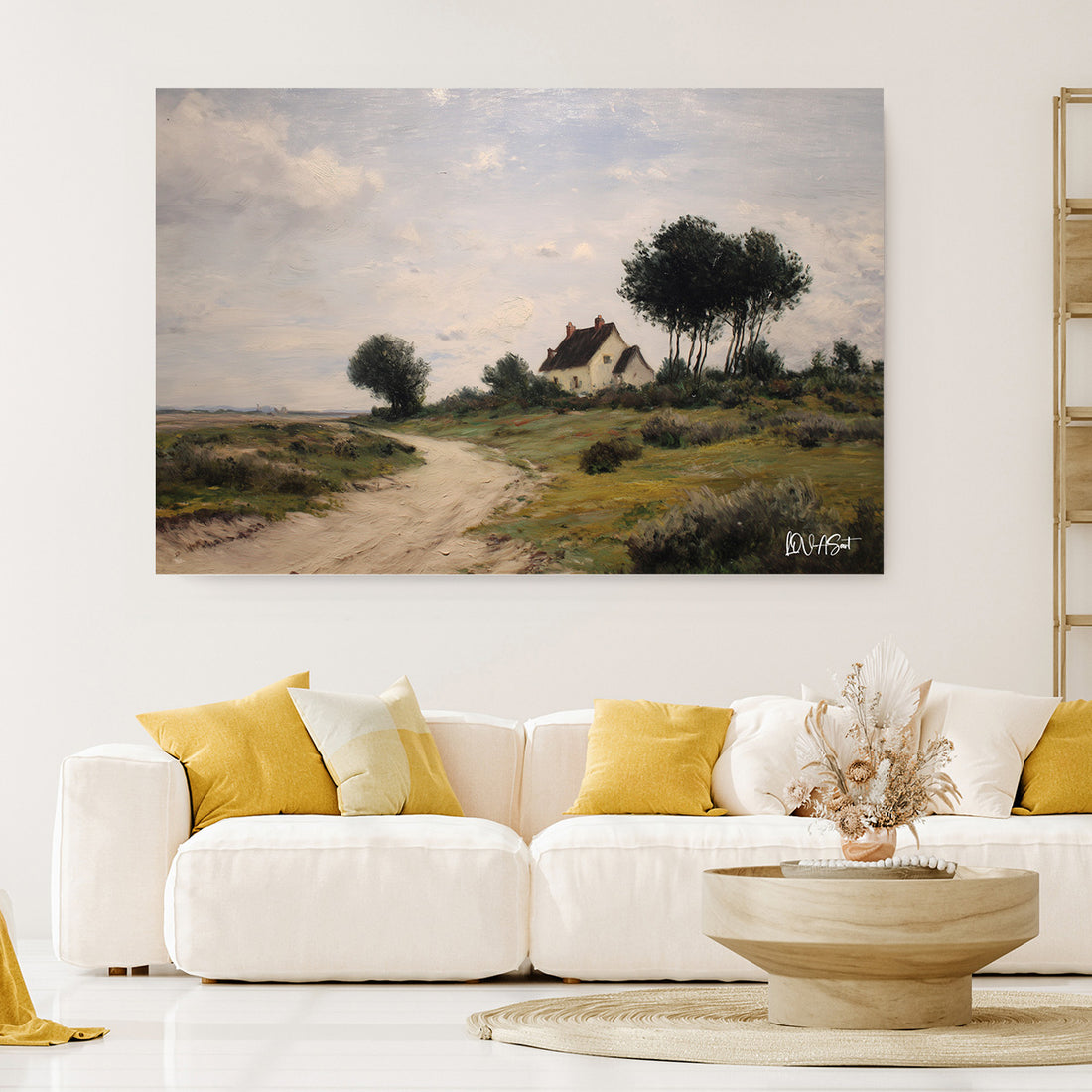 Solgun Kır Manzarası kanvas tablo — duvarda dekorasyon görünümü