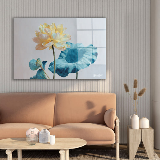 Soluk Sarı Lotus cam tablo — farklı açıdan görünüm