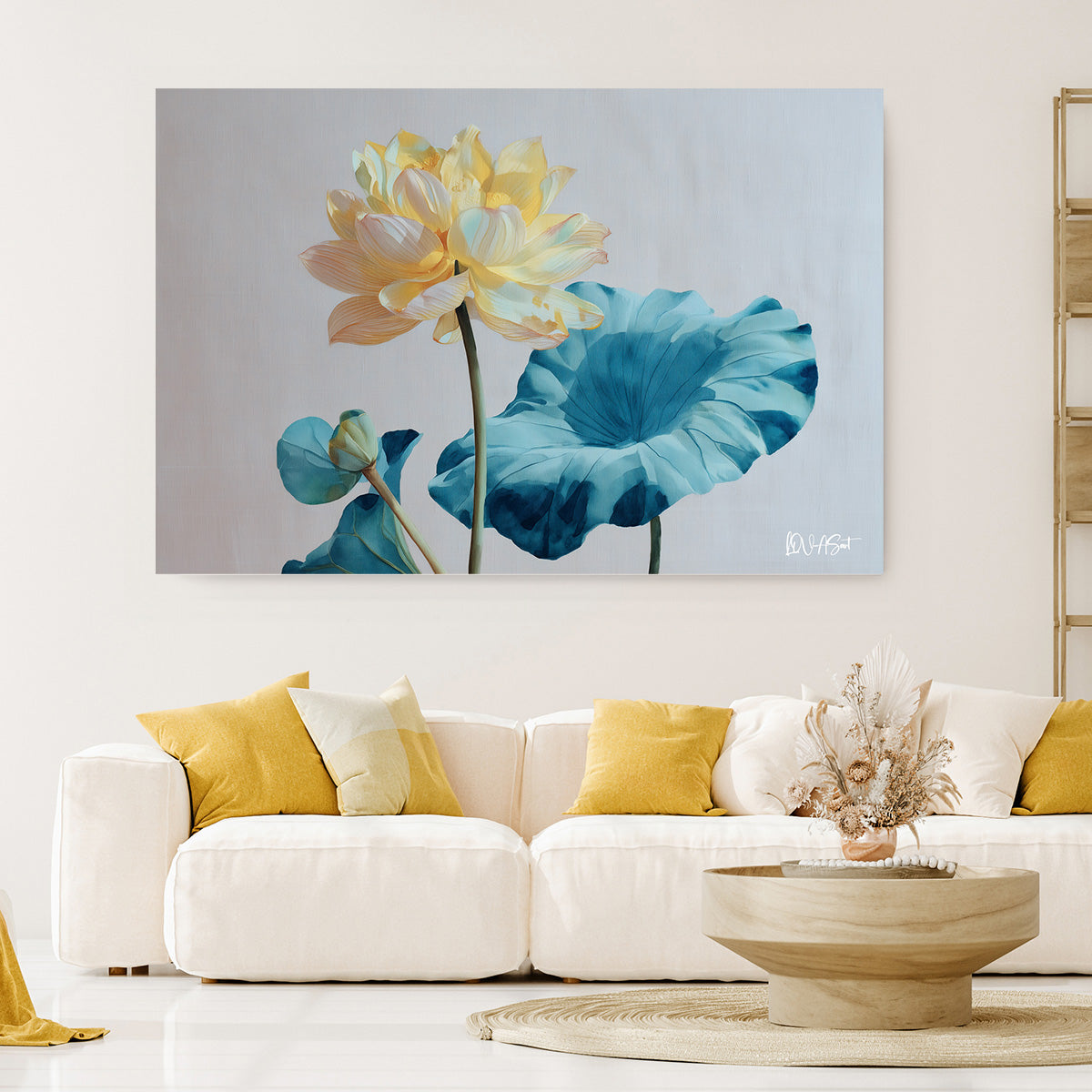 Soluk Sarı Lotus kanvas tablo — duvarda dekorasyon görünümü