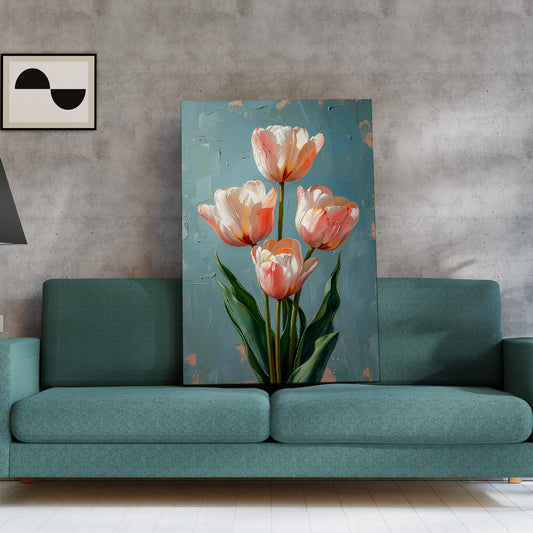 Somon Rengi Laleler kanvas tablo — iç mekân uygulama örneği