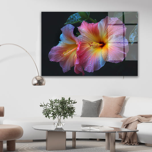Su Damlacıklı Hibiskus cam tablo — farklı açıdan görünüm