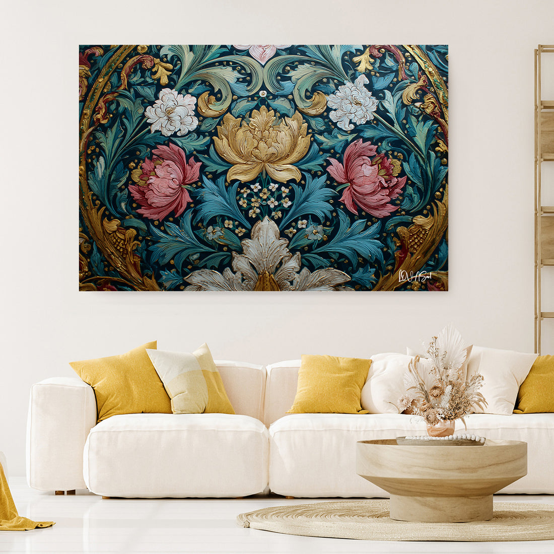 Süslü Çiçek Deseni kanvas tablo — iç mekân uygulama örneği