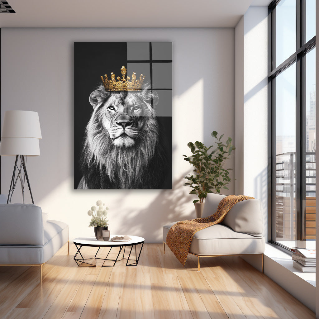 Taçlı Aslan 2 cam tablo — farklı açıdan görünüm