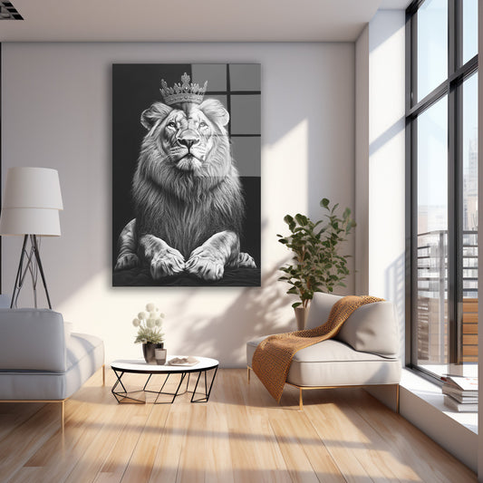 Taçlı Aslan Portresi cam tablo — farklı açıdan görünüm