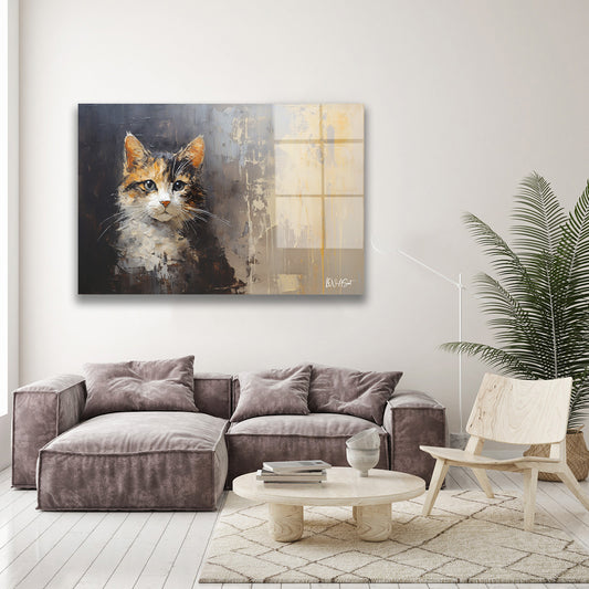 Tekir Kedi cam tablo — duvarda dekorasyon görünümü