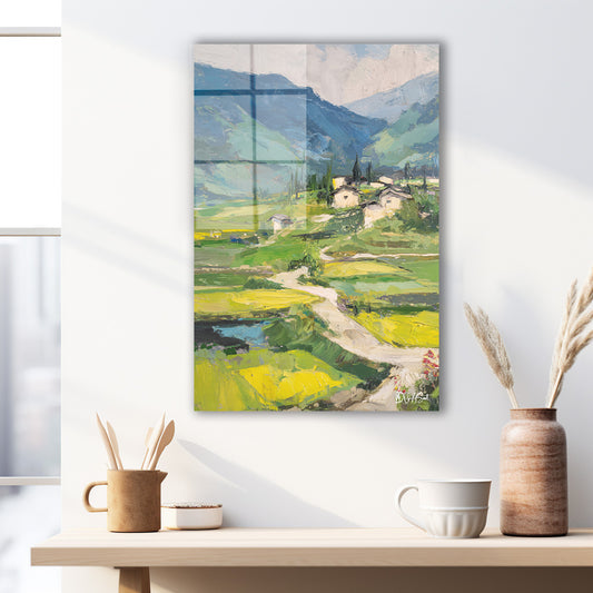 Teraslı Tarlalar cam tablo — duvarda dekorasyon görünümü