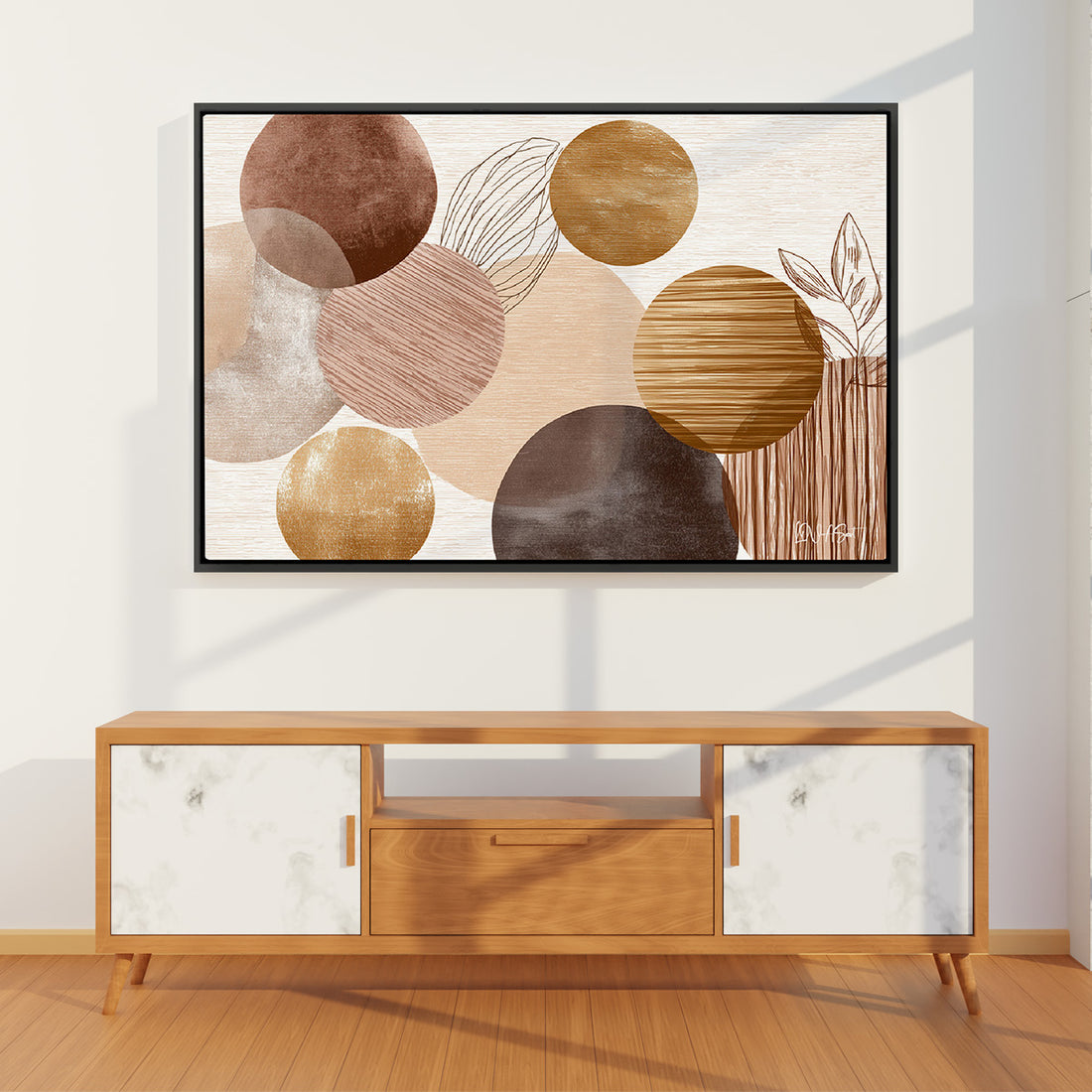 Toprak Tonlu Halkalar - Kalın Metal Çerçeveli Kanvas Tablo