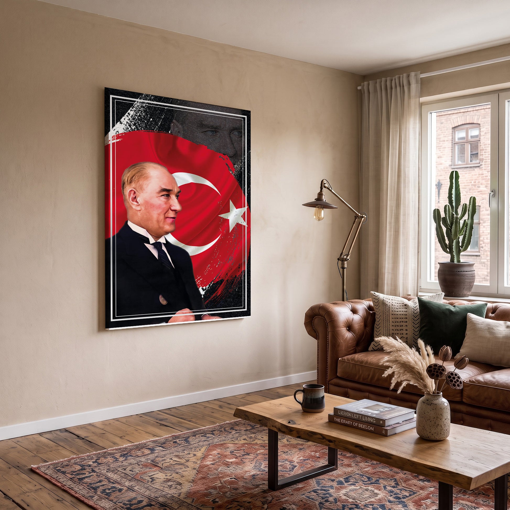 Türk Bayraklı Atatürk Portresi kanvas tablo — iç mekân uygulama örneği