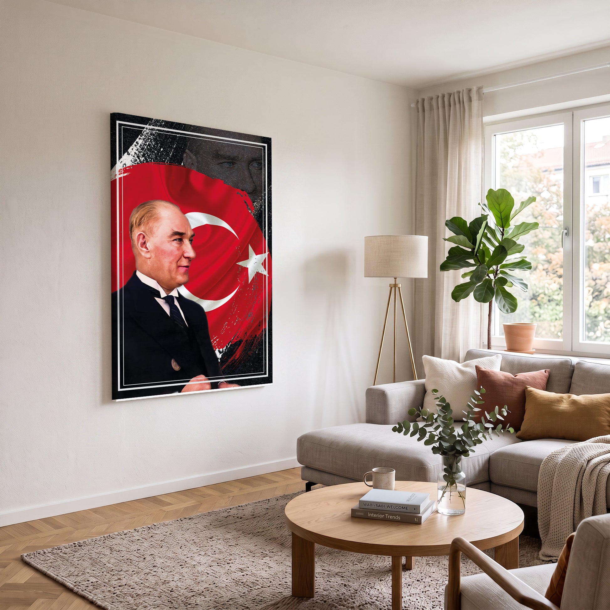 Türk Bayraklı Atatürk Portresi kanvas tablo — farklı açıdan görünüm