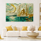 Turkuaz Cami Silueti kanvas tablo — duvarda dekorasyon görünümü