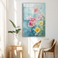 Turkuaz Fonda Pembe Çiçekler cam tablo — duvarda dekorasyon görünümü