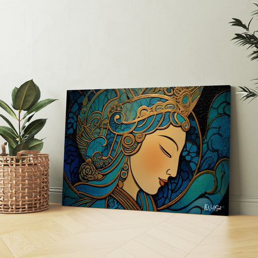 Turkuaz Süslü Kadın Profili kanvas tablo — farklı açıdan görünüm