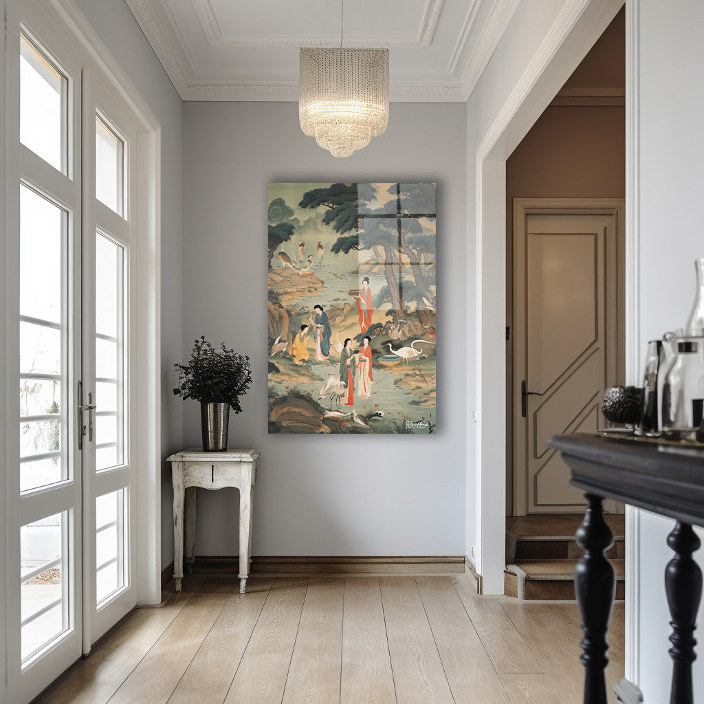 Turnalı Doğu Manzarası cam tablo — iç mekân uygulama örneği