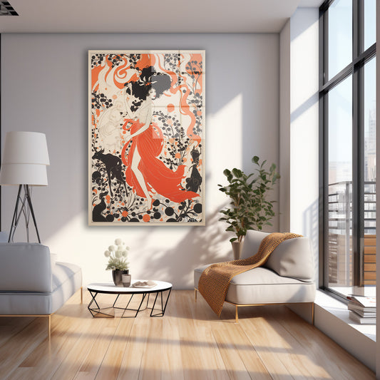 Turuncu Art Deco Kadın cam tablo — farklı açıdan görünüm