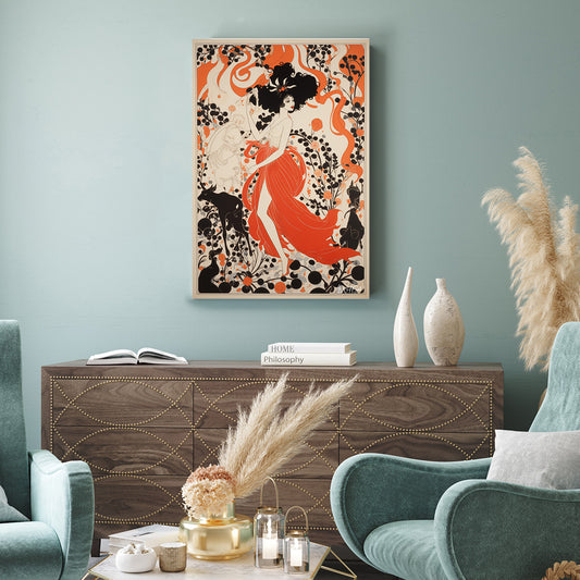Turuncu Art Deco Kadın kanvas tablo — farklı açıdan görünüm