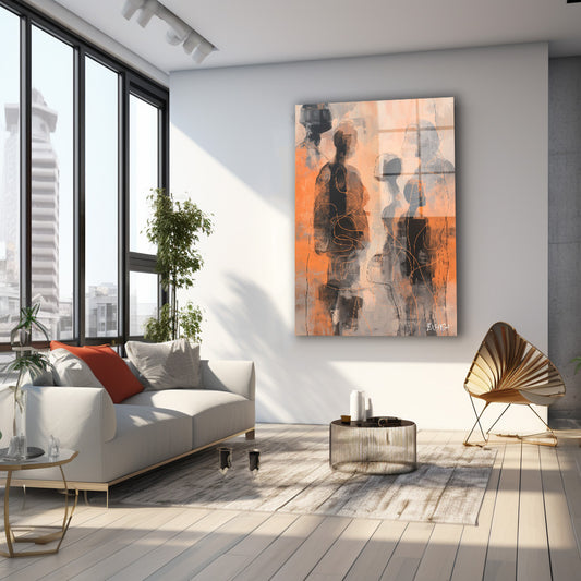 Turuncu Fonda Figürler cam tablo — farklı açıdan görünüm