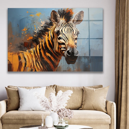 Turuncu Zebra cam tablo — duvarda dekorasyon görünümü