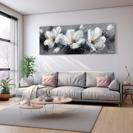 Üç Gri Çiçek kanvas tablo — çiçek temalı dekoratif duvar tablosu