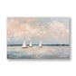 Üç Yelkenli kanvas tablo — Pastel bir ufukta üç küçük yelkenli sisin içinde usulca kayıp gidiyor.