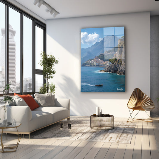 Uçurumda Deniz Kasabası cam tablo — farklı açıdan görünüm