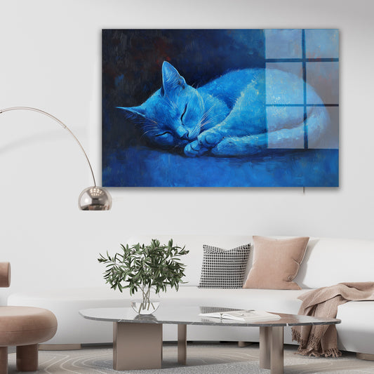 Uyuyan Mavi Kedi cam tablo — farklı açıdan görünüm