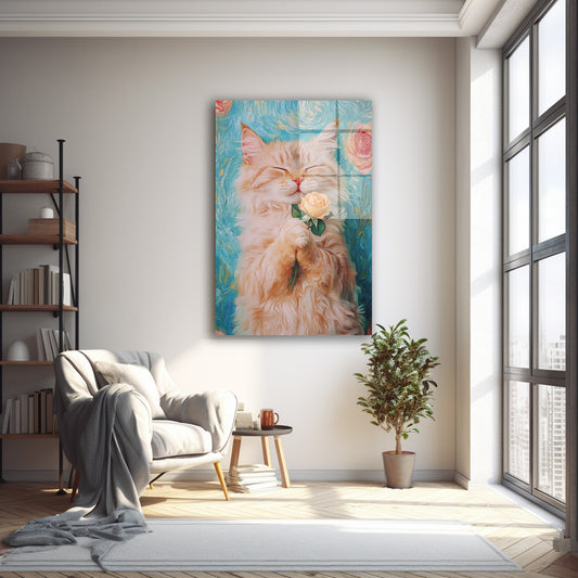 Uyuyan Sarı Kedi cam tablo — farklı açıdan görünüm