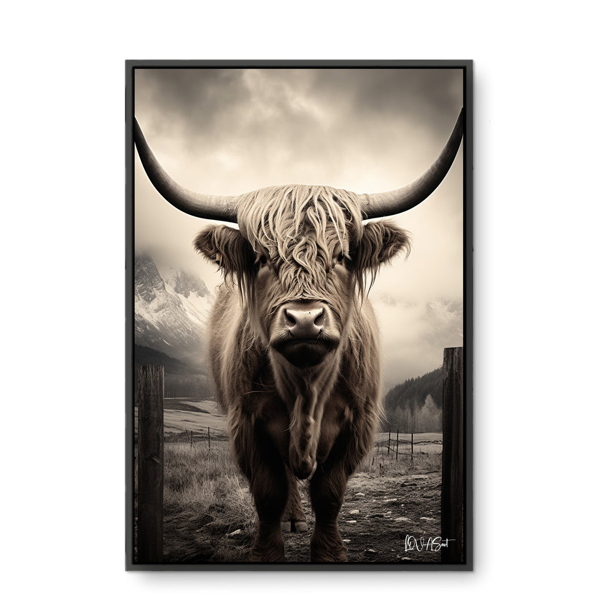 Uzun Boynuzlu İnek - Kalın Metal Çerçeveli Kanvas Tablo