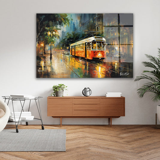 Yağmurda Tramvay cam tablo — farklı açıdan görünüm