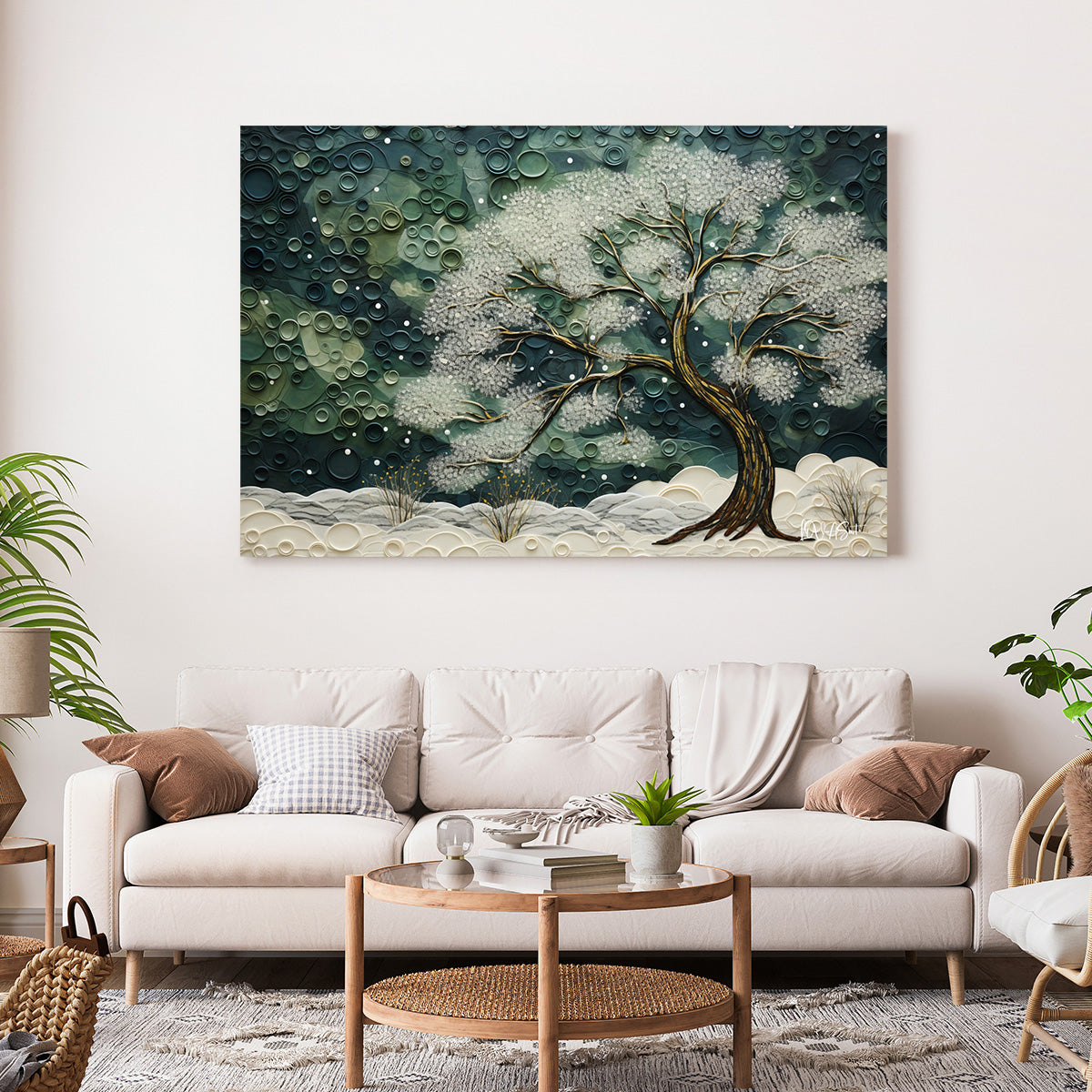 Yeşil Doku Ağacı kanvas tablo — duvarda dekorasyon görünümü