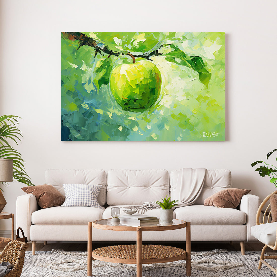 Yeşil Elma kanvas tablo — duvarda dekorasyon görünümü