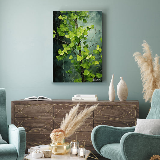 Yeşil Ginkgo Dalı kanvas tablo — farklı açıdan görünüm