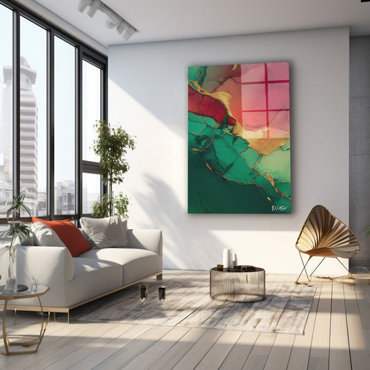 Yeşil Kırmızı Mürekkep cam tablo — farklı açıdan görünüm