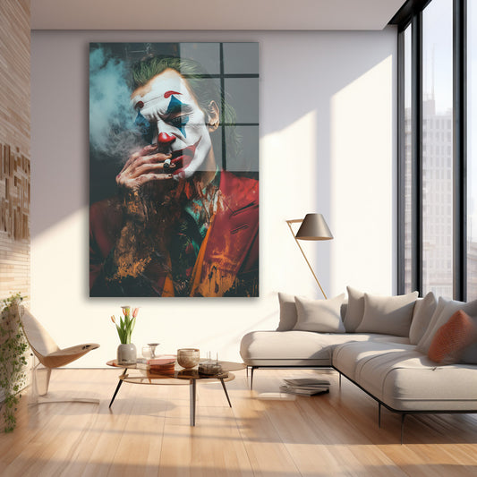 Yeşil Saçlı Joker cam tablo — iç mekân uygulama örneği