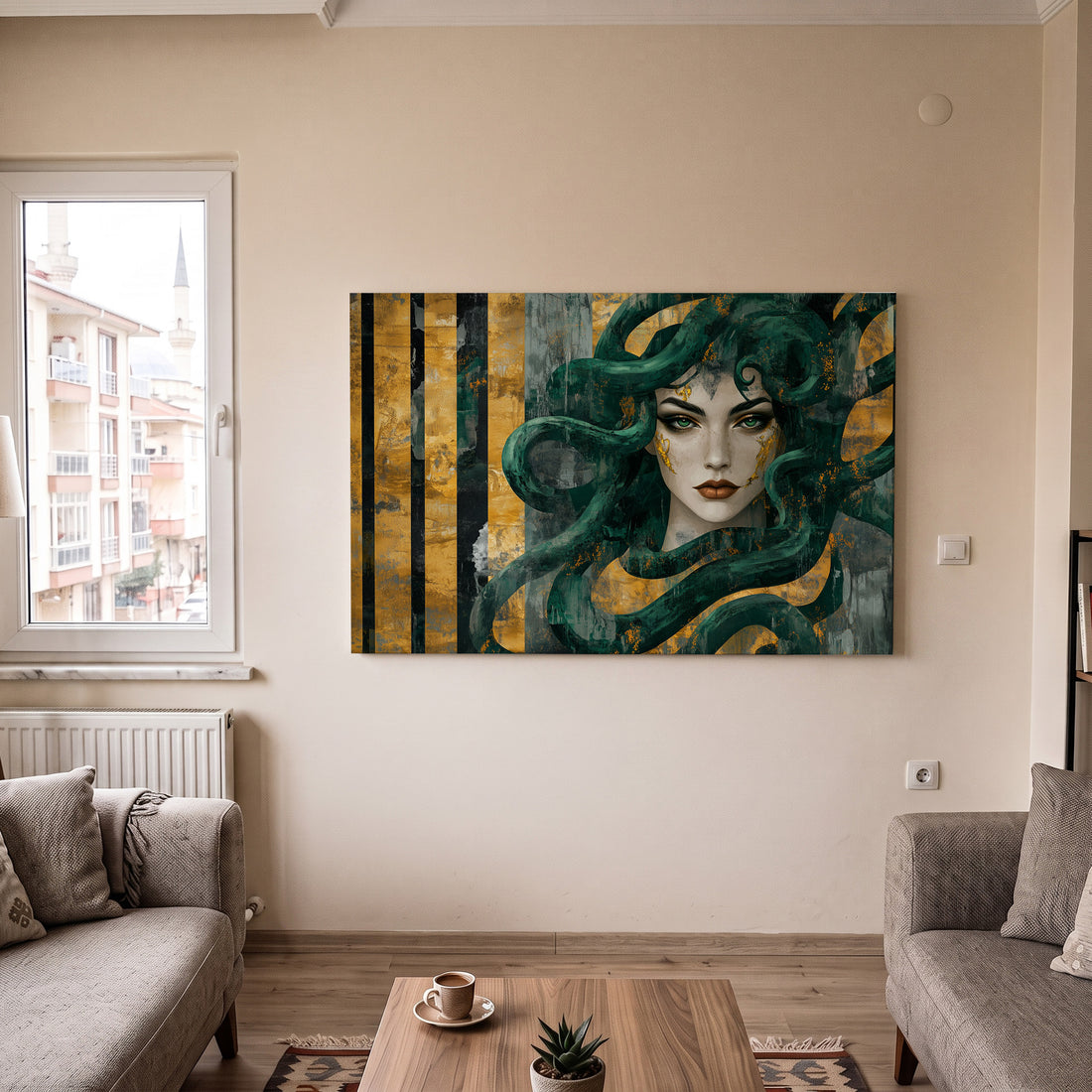 Yeşil Saçlı Medusa kanvas tablo — ek dekorasyon görünümü