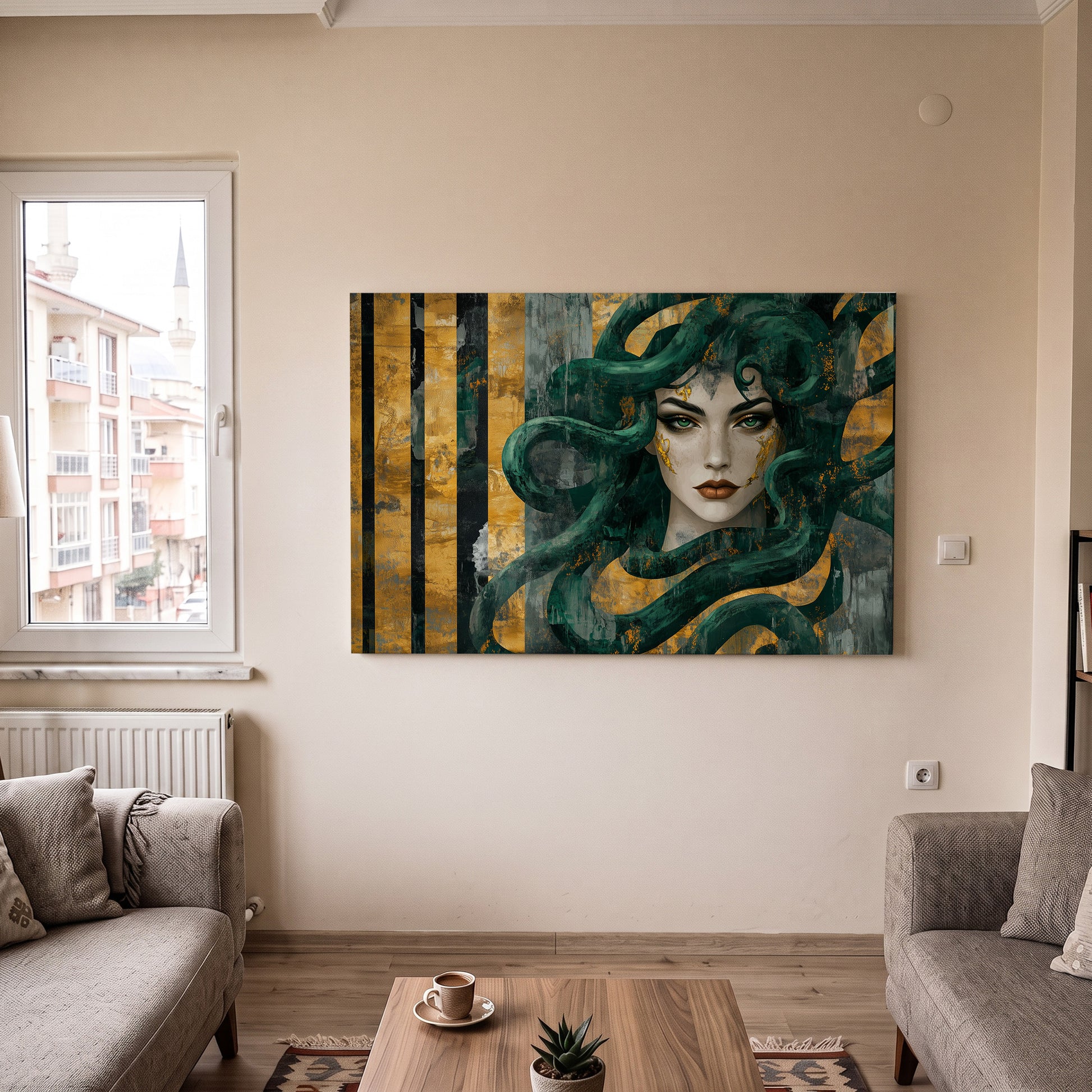 Yeşil Saçlı Medusa kanvas tablo — ek dekorasyon görünümü