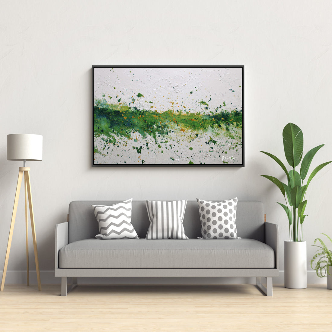 Yeşil Serpme Doku - Kalın Metal Çerçeveli Kanvas Tablo