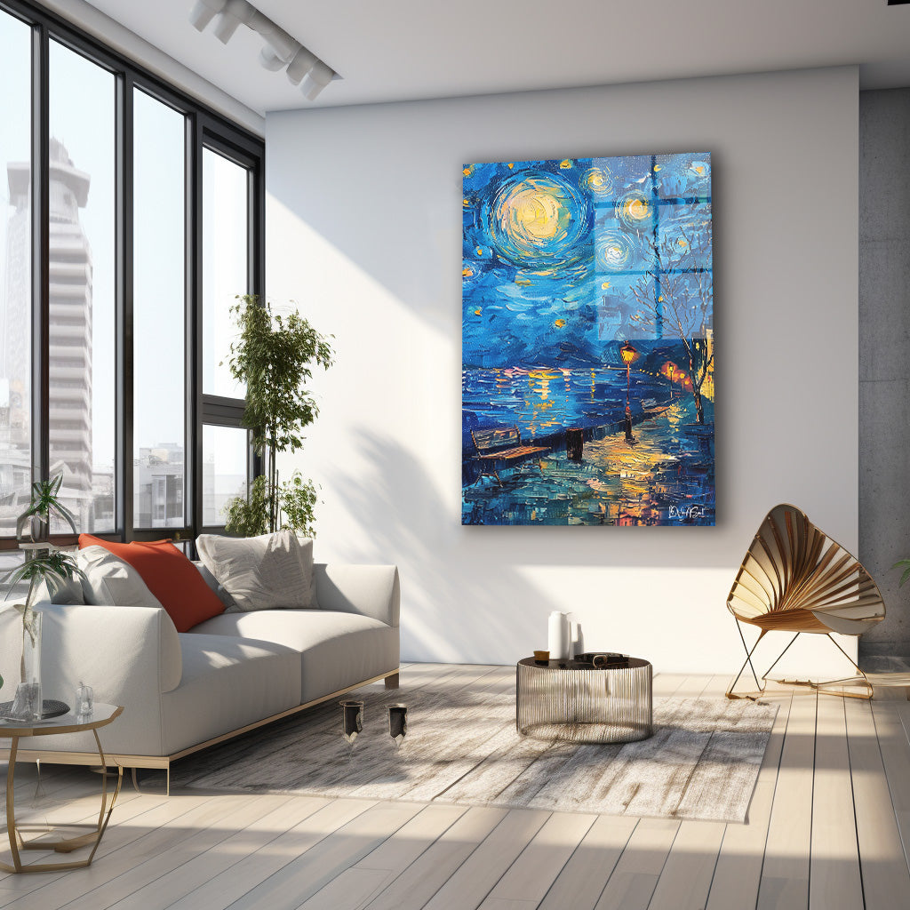 Yıldızlı Gece 3 cam tablo — farklı açıdan görünüm