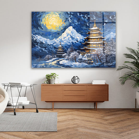 Yıldızlı Gecede Pagoda cam tablo — farklı açıdan görünüm