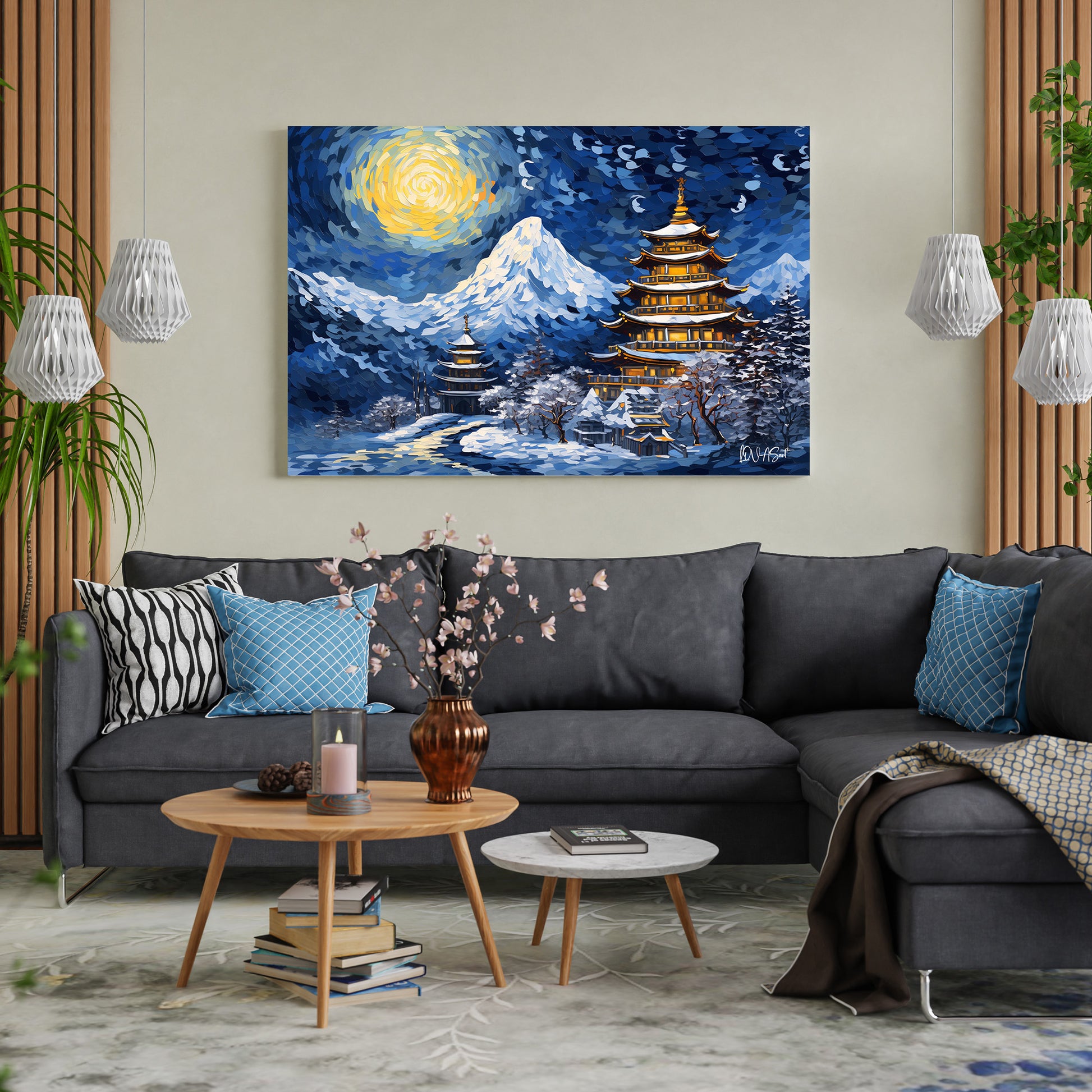 Yıldızlı Gecede Pagoda kanvas tablo — farklı açıdan görünüm